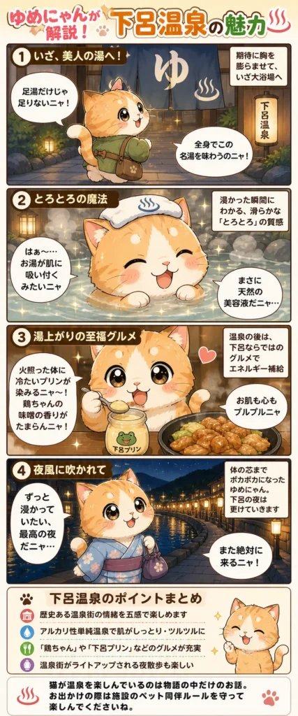 下呂温泉の魅力を詰め込んだ4コマ漫画。
