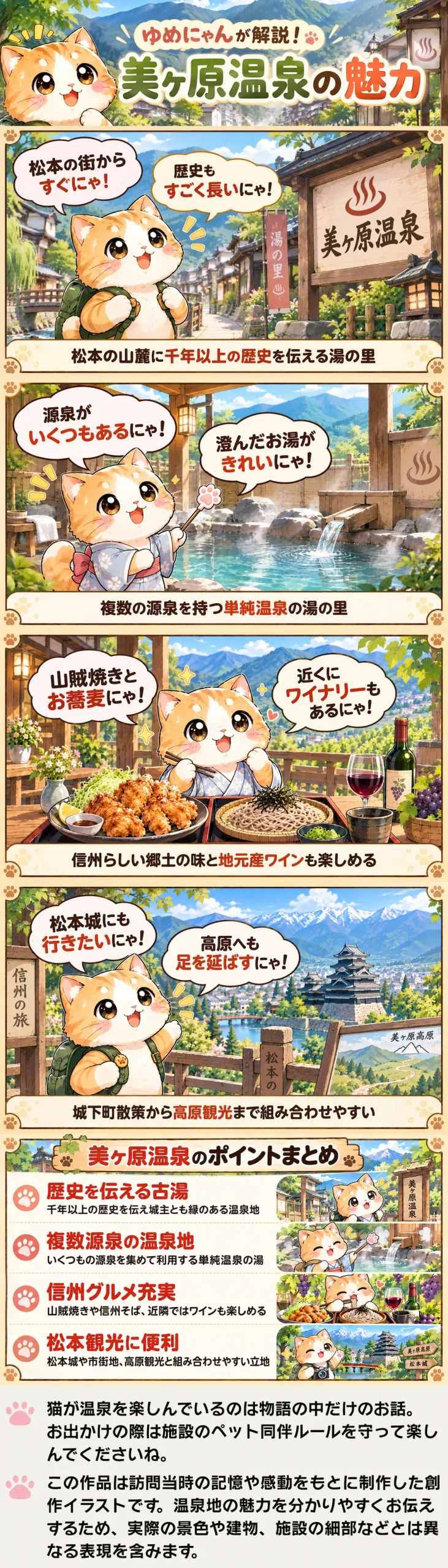 美ヶ原温泉の魅力を詰め込んだ4コマ漫画。歴史ある湯と信州グルメ、松本観光を紹介。