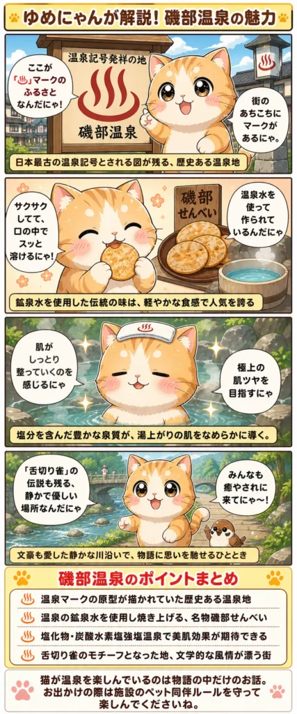 磯部温泉の魅力を詰め込んだ4コマ漫画。
